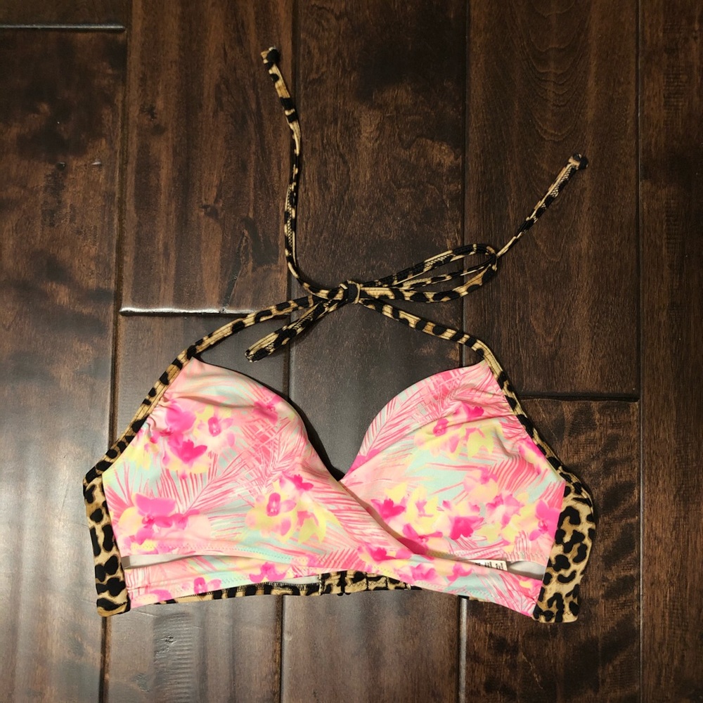 VS Pink Cheetah Floral Wrap Bikini Top